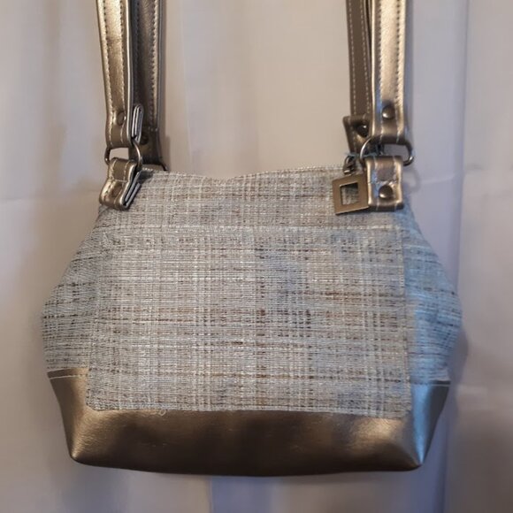 New Faux Leather Double handle Shoulder Satchel Bag Purse Aqua Brown Coastal - Picture 9 of 13